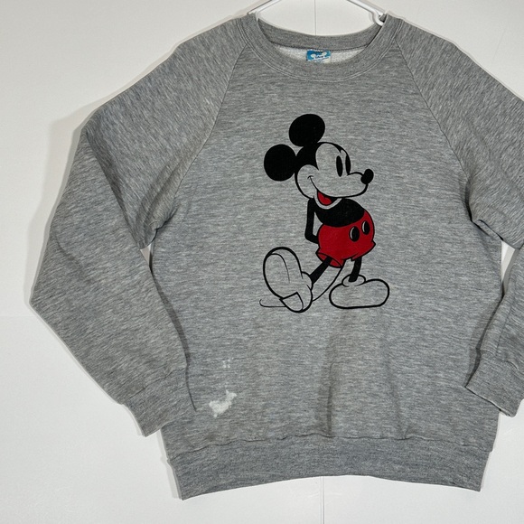 Vintage 80s Mickey Mouse Sweatshirt Classic Gray Adult Sz Large Walt Disney READ - Picture 2 of 14